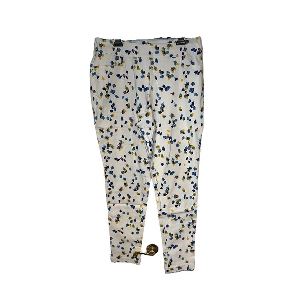 Kate & Mallory Pants - Kate & Mallory Pants White Print Stretch Canvas Pull On Tapered Leg Plus 1X New